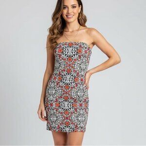 Forever 21 Women's Strapless Mini Dress Printed Southwestern Festival Boho Sz M